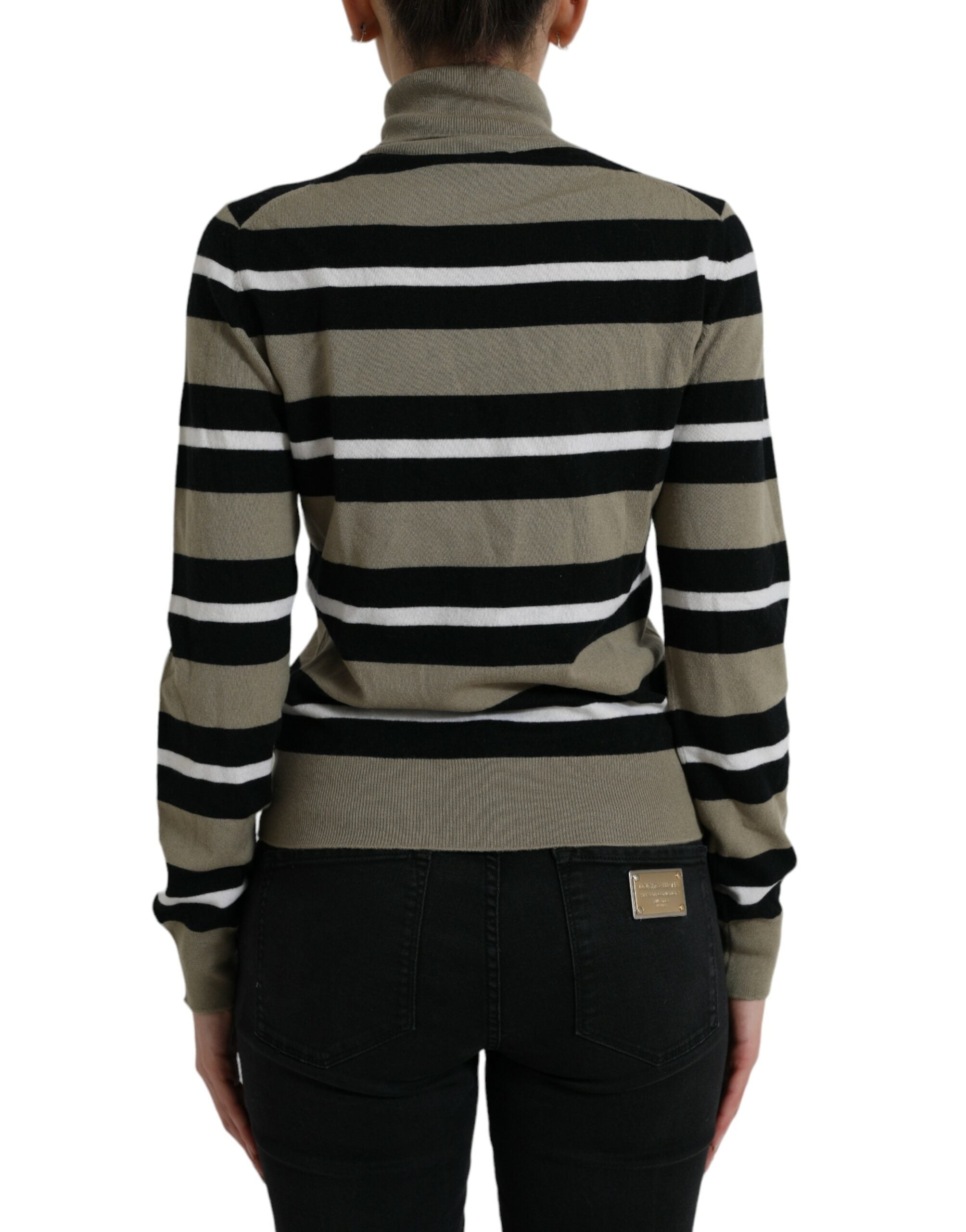 Multicolor stripe wool pullover sweater by Dolce & Gabbana with a logo design, featuring vibrant horizontal stripes and a cozy fit.