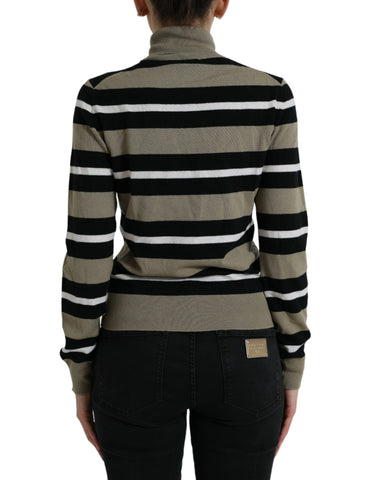 Multicolor stripe wool pullover sweater by Dolce & Gabbana with a logo design, featuring vibrant horizontal stripes and a cozy fit.