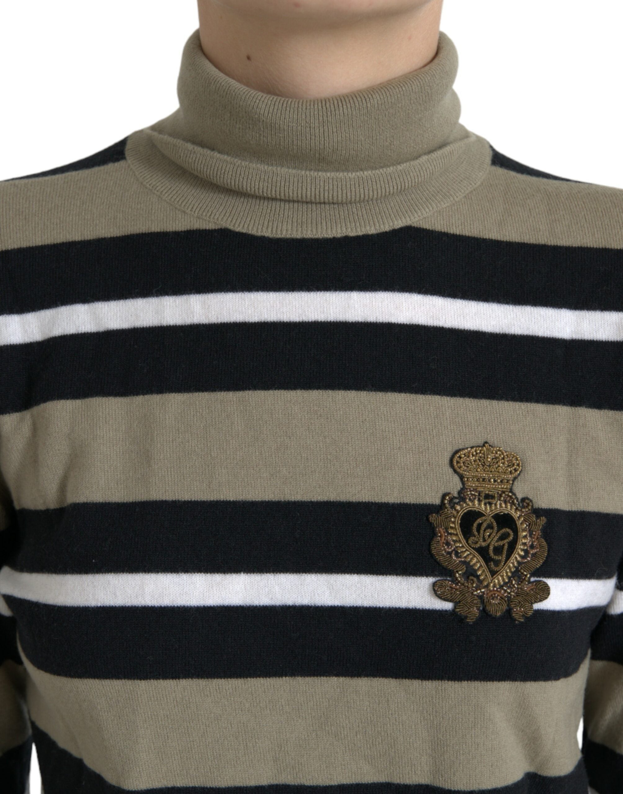 Multicolor stripe wool pullover sweater with Dolce & Gabbana logo, featuring a cozy knitted design and vibrant color pattern.