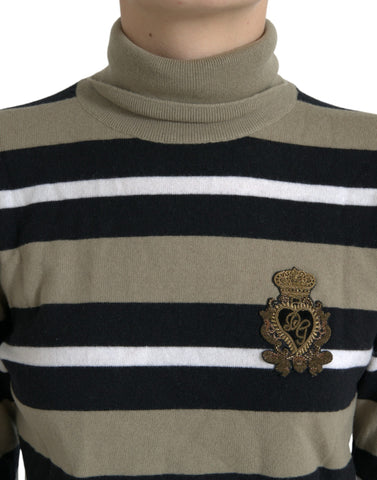 Multicolor stripe wool pullover sweater with Dolce & Gabbana logo, featuring a cozy knitted design and vibrant color pattern.