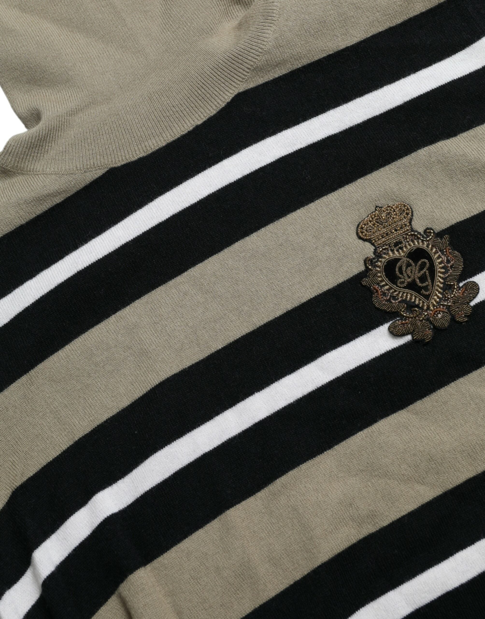 Multicolor stripe wool pullover sweater by Dolce & Gabbana featuring a logo design and ribbed cuffs.