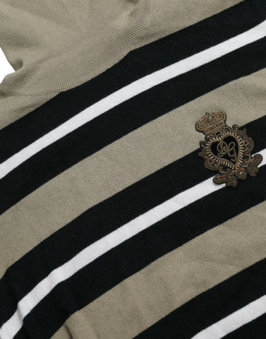 Multicolor stripe wool pullover sweater by Dolce & Gabbana featuring a logo design and ribbed cuffs.