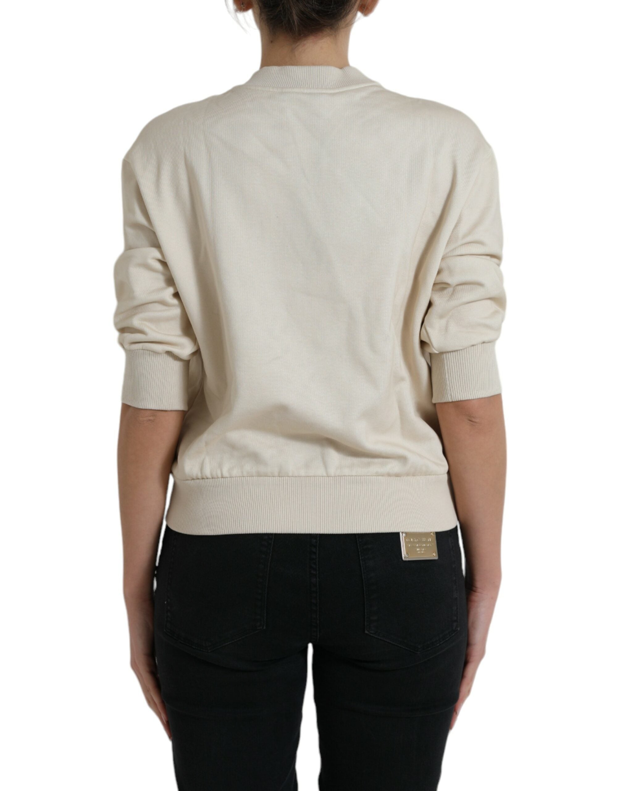 Beige jungle printed cotton pullover sweater by Dolce & Gabbana, featuring a detailed jungle motif design.