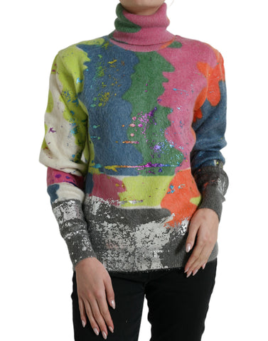 Multicolor mohair turtleneck pullover sweater by Dolce & Gabbana, featuring a cozy, textured knit with vibrant color accents.