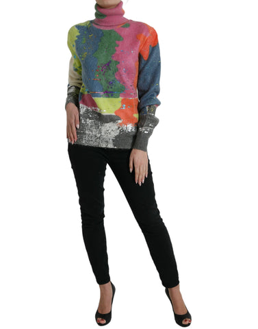 Multicolor mohair turtleneck sweater by Dolce & Gabbana, featuring vibrant hues and a cozy, textured knit design.