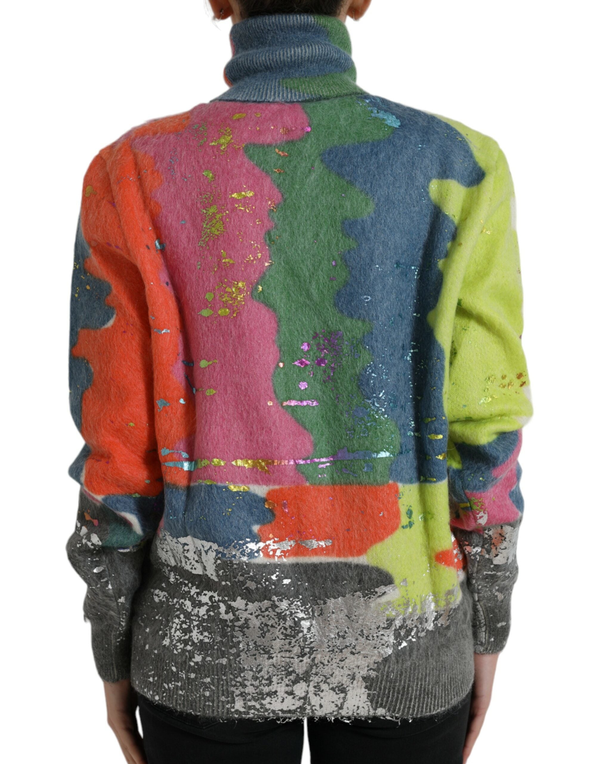 Multicolor mohair turtleneck pullover sweater by Dolce & Gabbana, featuring soft, textured fabric and a cozy high neckline.