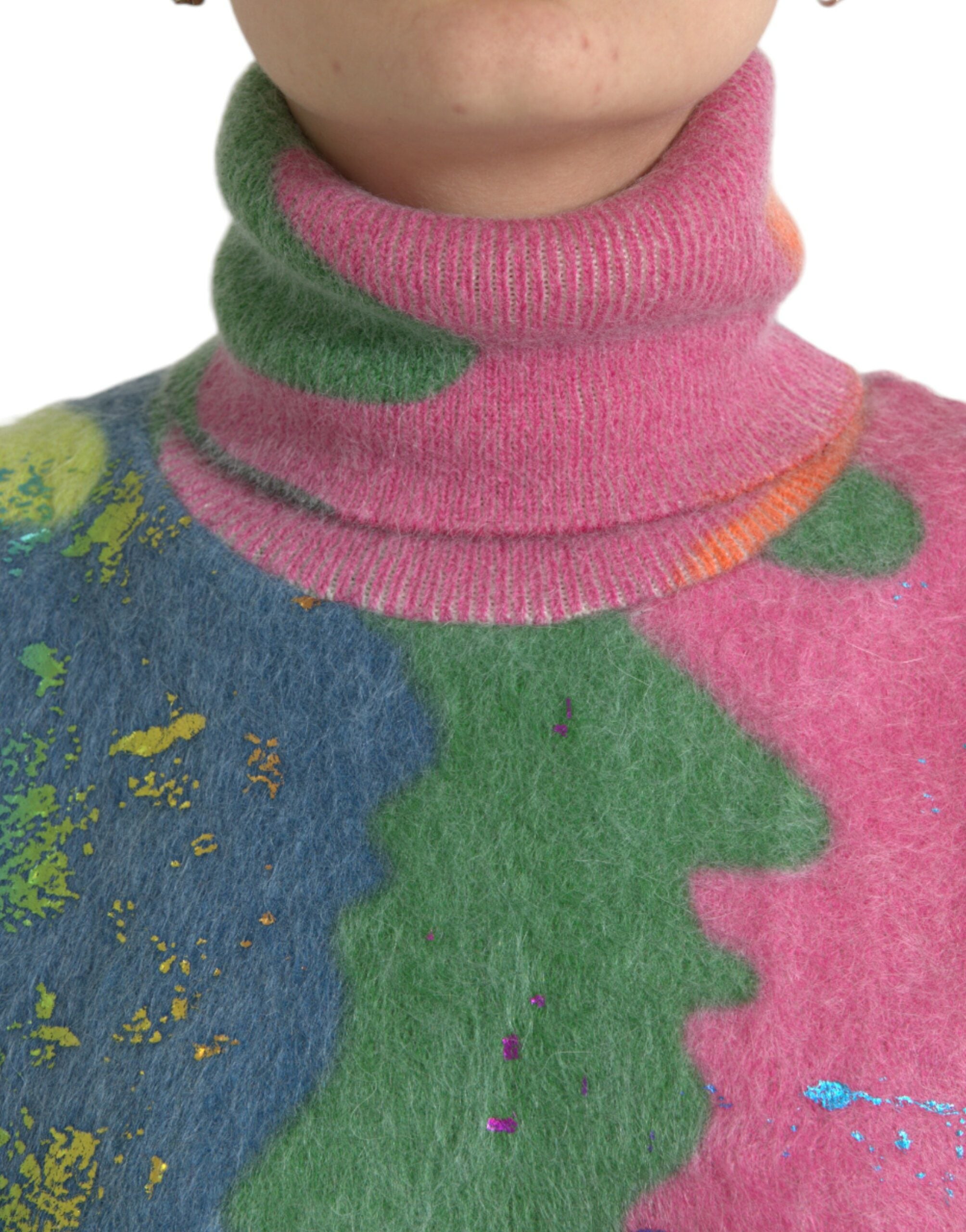 Multicolor mohair turtleneck pullover sweater by Dolce & Gabbana, featuring a cozy, chunky knit with vibrant color accents.
