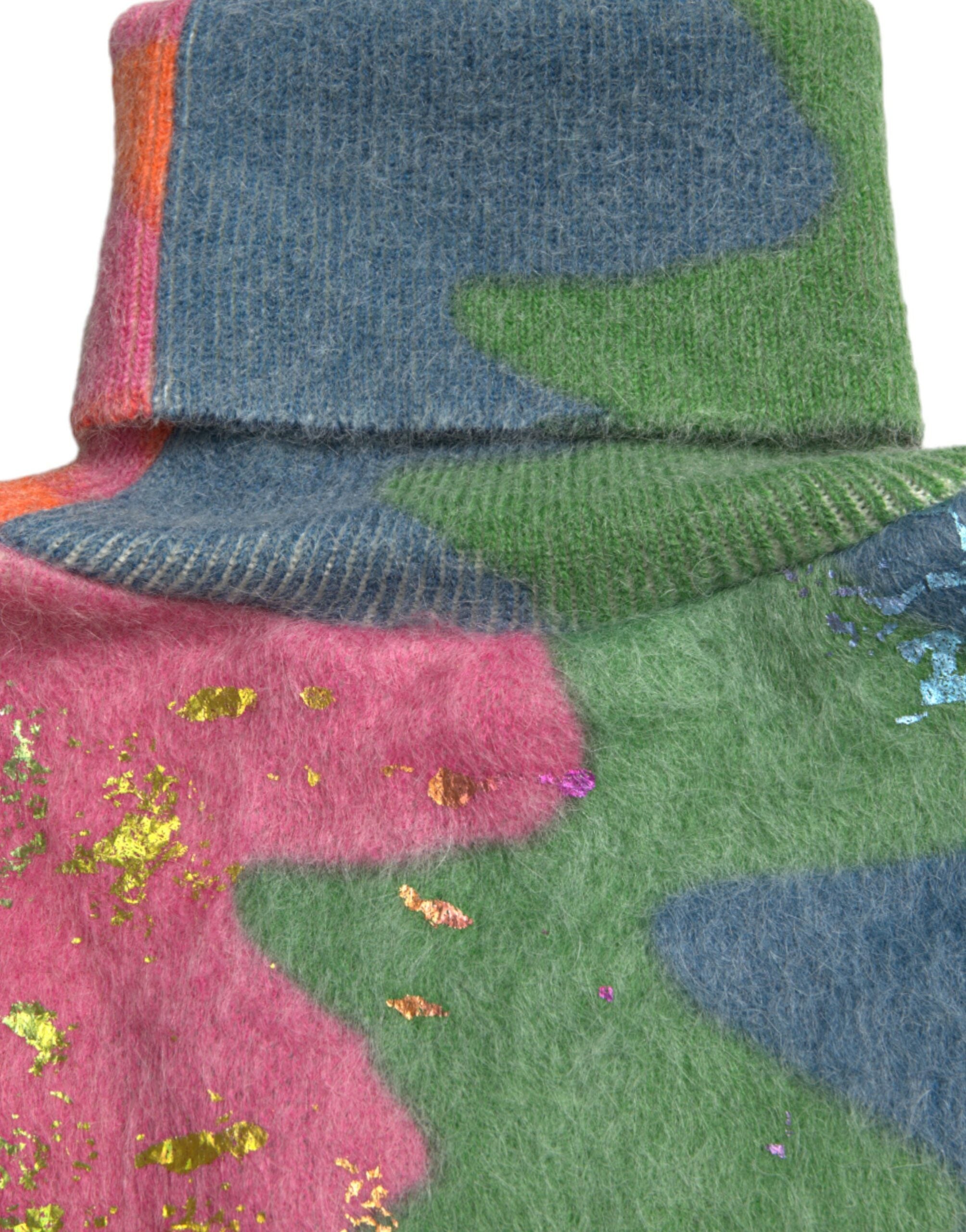 Multicolor mohair turtleneck pullover sweater by Dolce & Gabbana, shown in vibrant, soft-knit fabric with a high neckline.