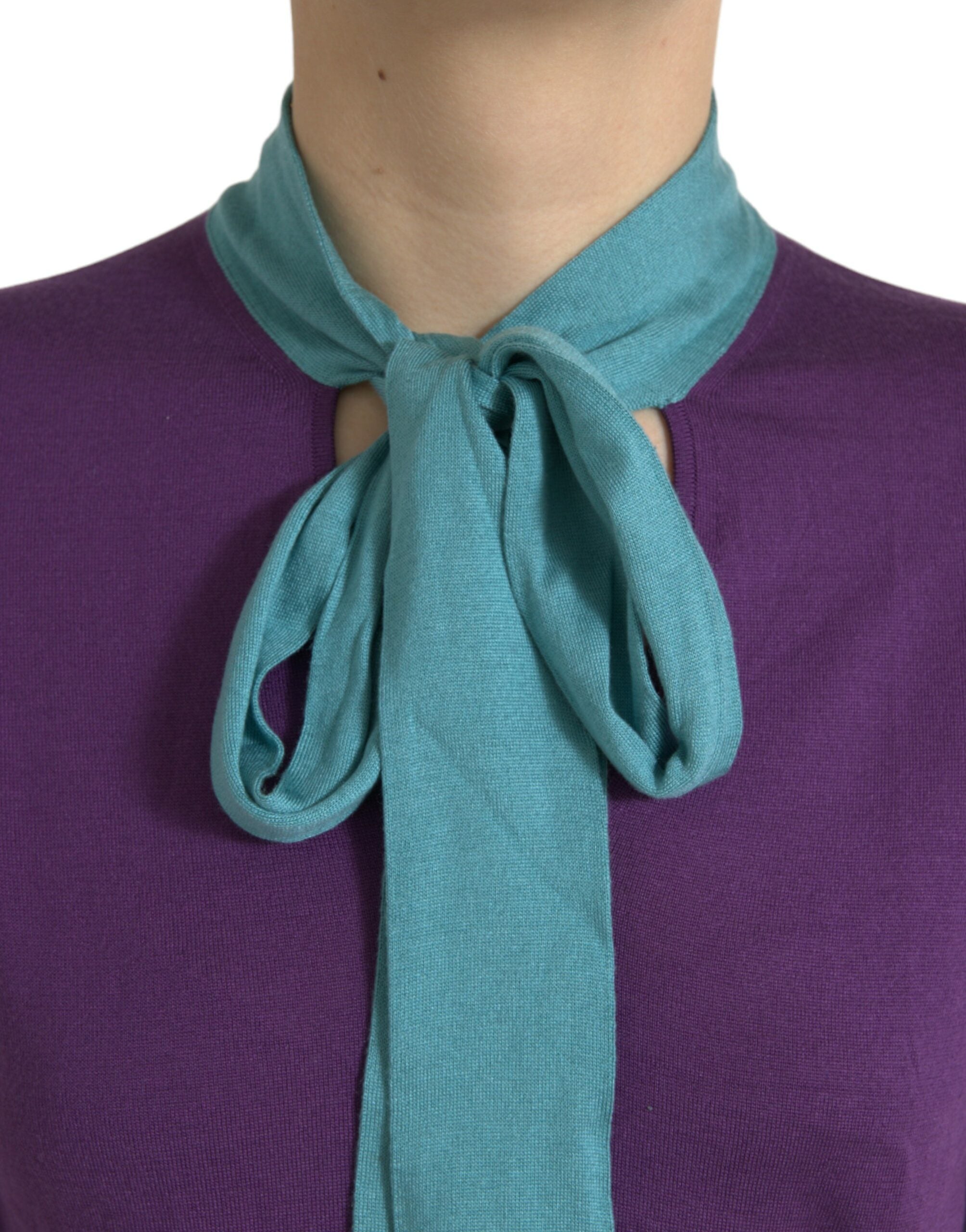Multicolor bow fastening Dolce & Gabbana pullover sweater with a crew neckline and long sleeves, featuring vibrant color blocking.