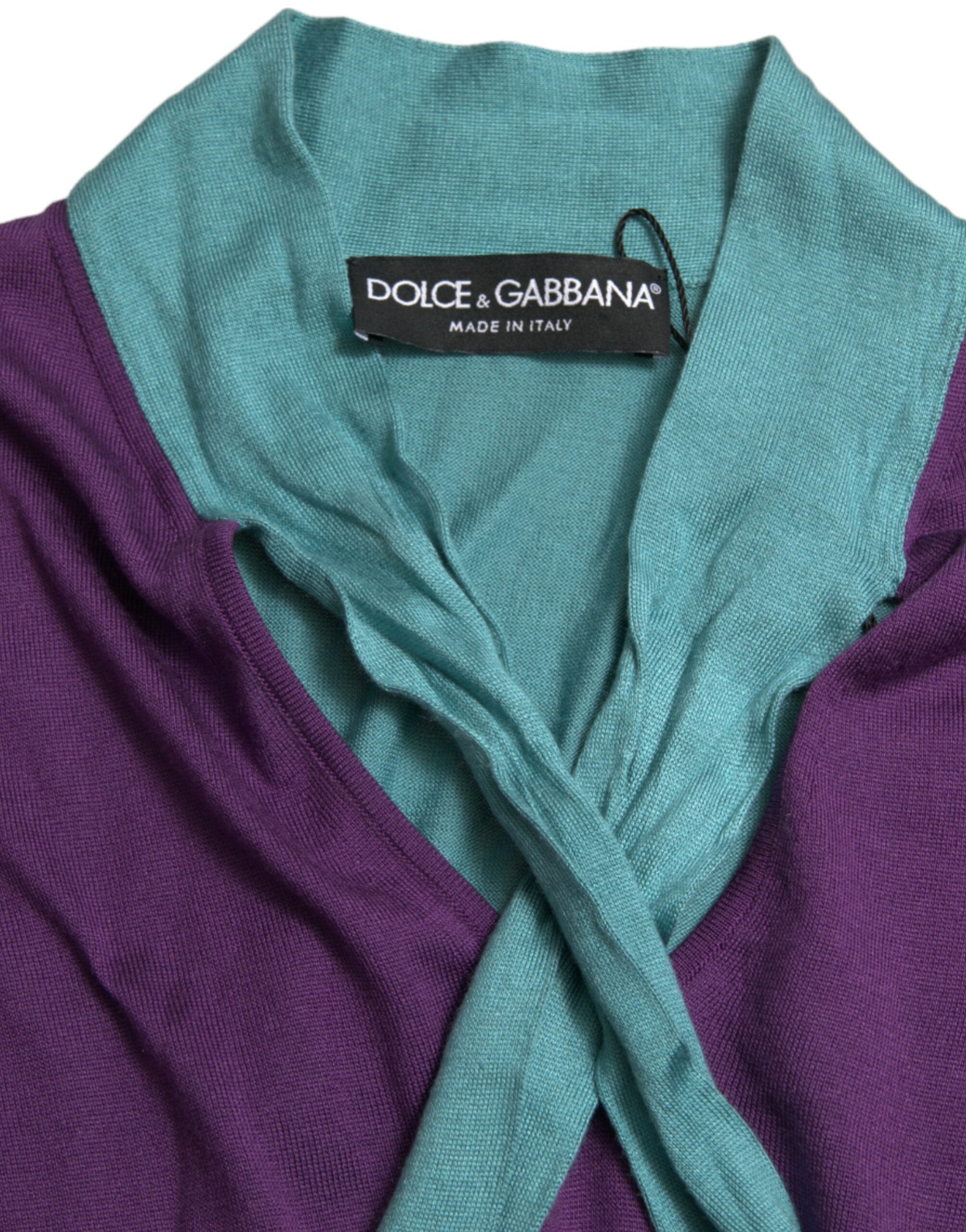 Multicolor bow fastening Dolce & Gabbana pullover sweater with long sleeves and ribbed cuffs, stylish and cozy knitwear.