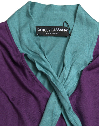 Multicolor bow fastening Dolce & Gabbana pullover sweater with long sleeves and ribbed cuffs, stylish and cozy knitwear.