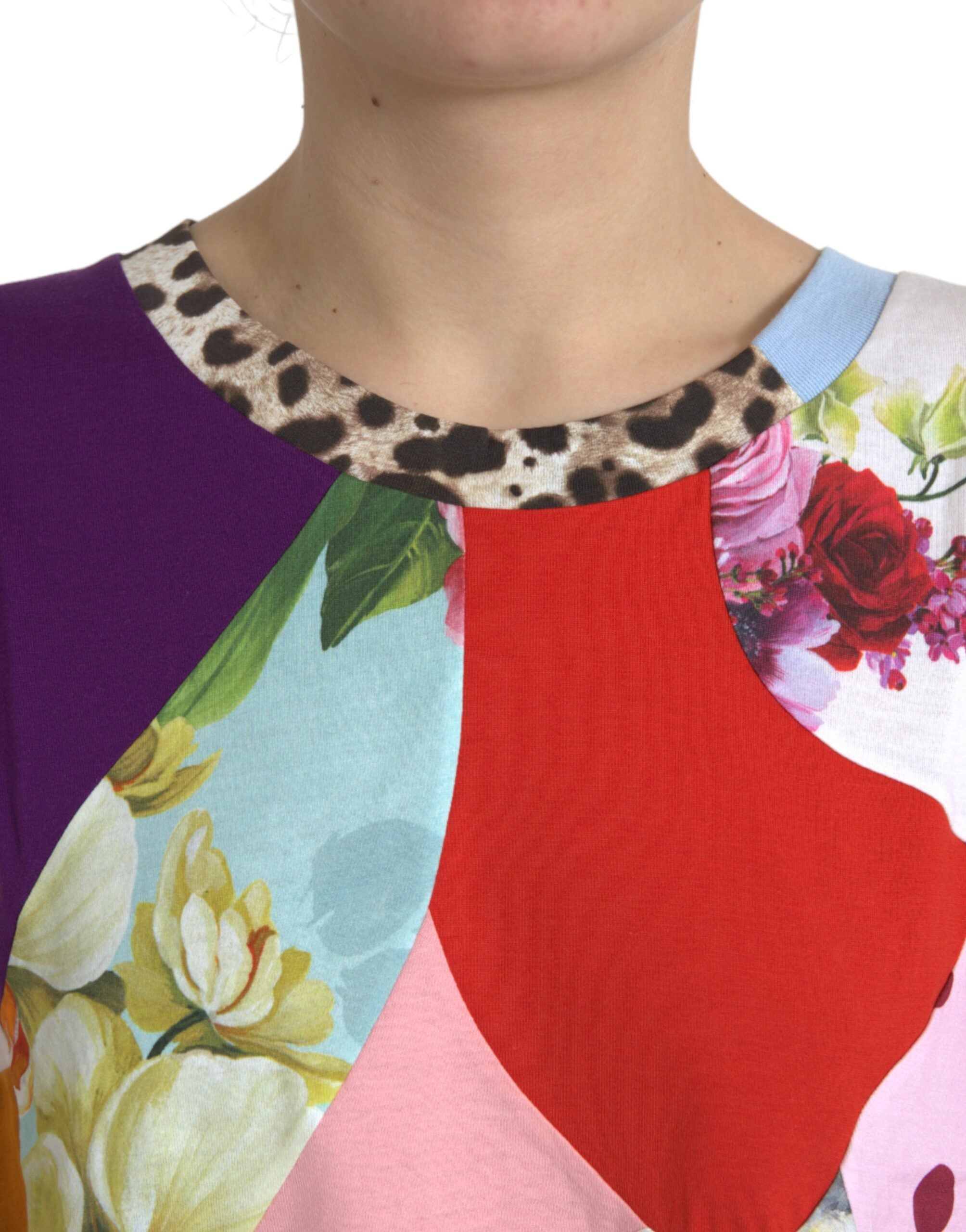 Multicolor patchwork cotton silk blouse top by Dolce & Gabbana featuring vibrant patterns and a stylish, fitted design.