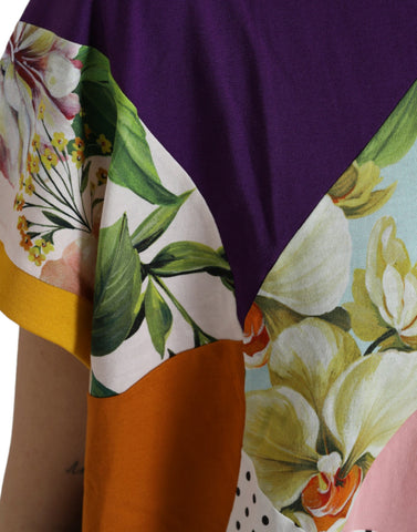 Multicolor patchwork cotton silk blouse top by Dolce & Gabbana featuring vibrant fabric and stylish design.