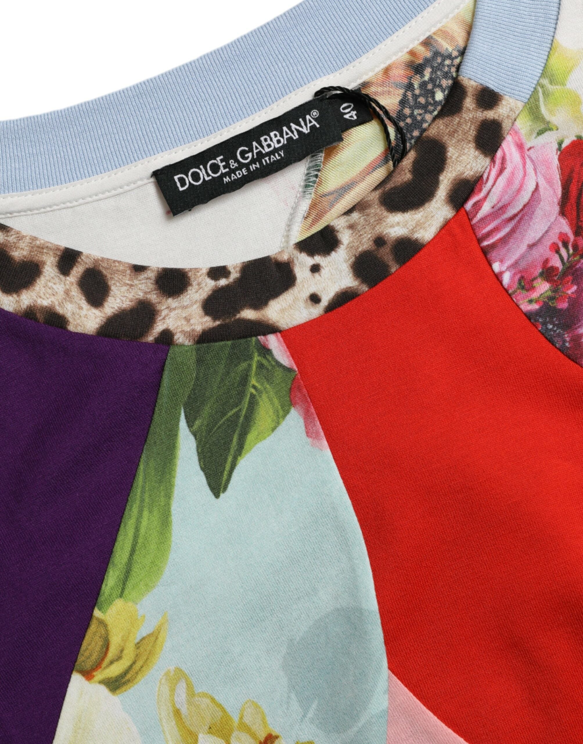 Multicolor patchwork cotton silk blouse top by Dolce & Gabbana, featuring vibrant fabric and stylish design.