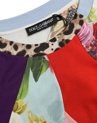 Multicolor patchwork cotton silk blouse top by Dolce & Gabbana, featuring vibrant fabric and stylish design.