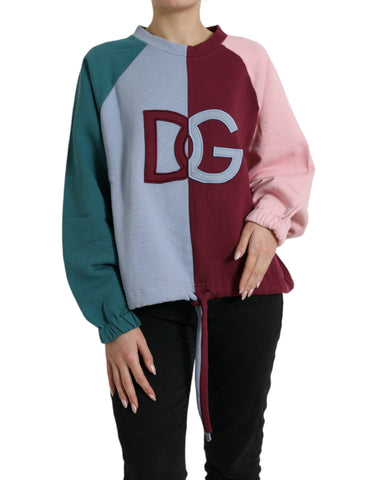 Multicolor cotton crewneck pullover sweater by Dolce & Gabbana, featuring vibrant patterns and a comfortable fit.