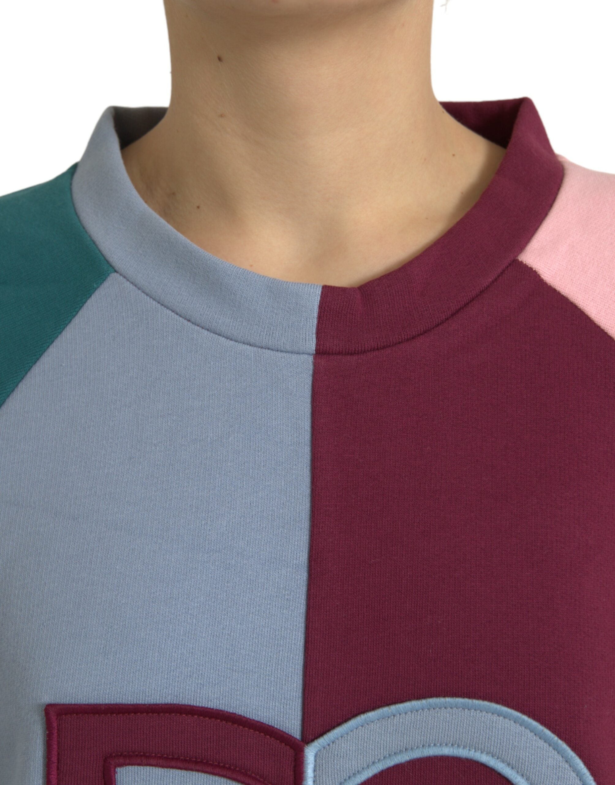 Multicolor cotton crewneck pullover sweater by Dolce & Gabbana, featuring vibrant striped design and ribbed collar.