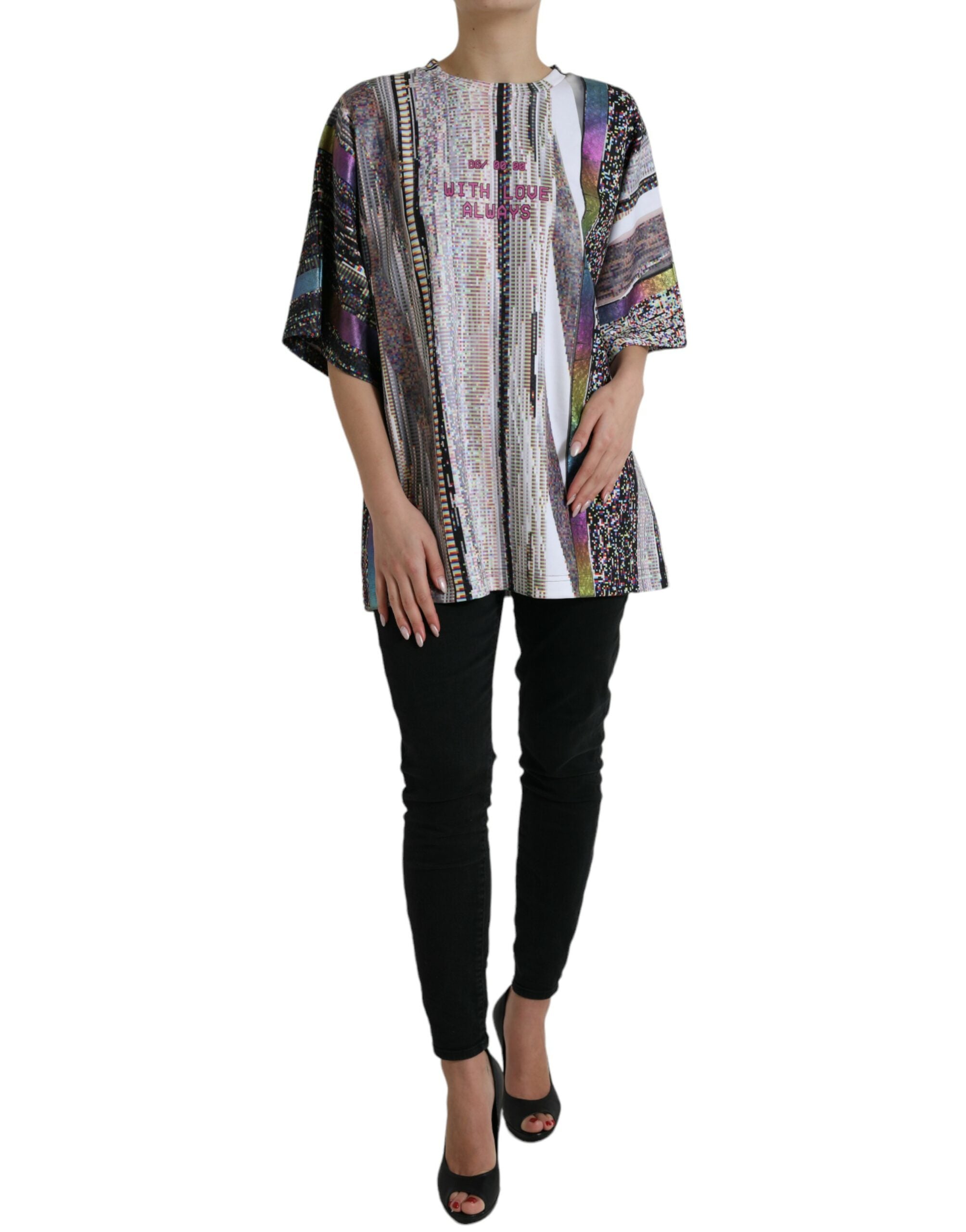 Multicolor "With Love Always" print T-shirt by Dolce & Gabbana, featuring vibrant design and casual fit.