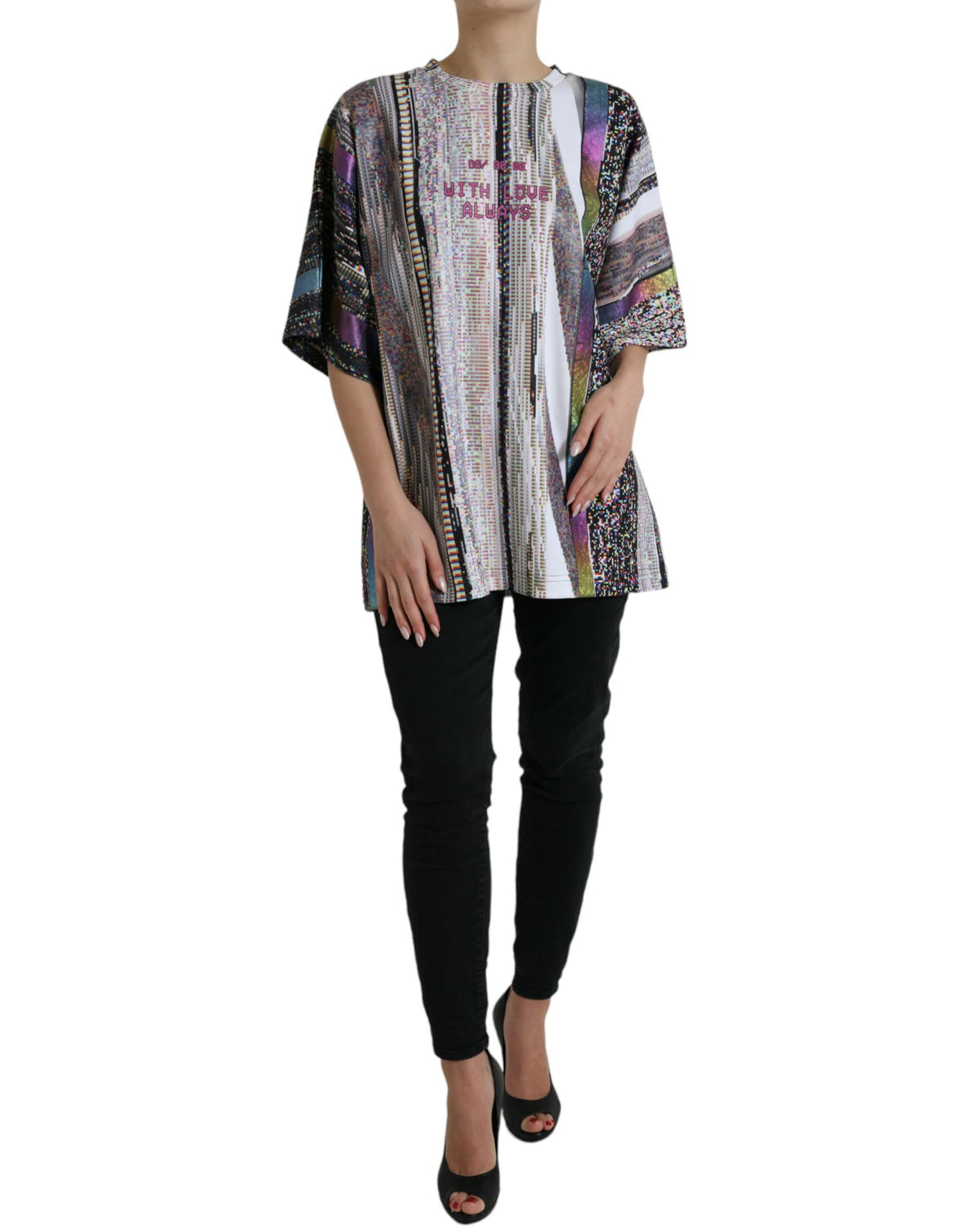 Multicolor "With Love Always" print T-shirt by Dolce & Gabbana, featuring vibrant design and casual fit.