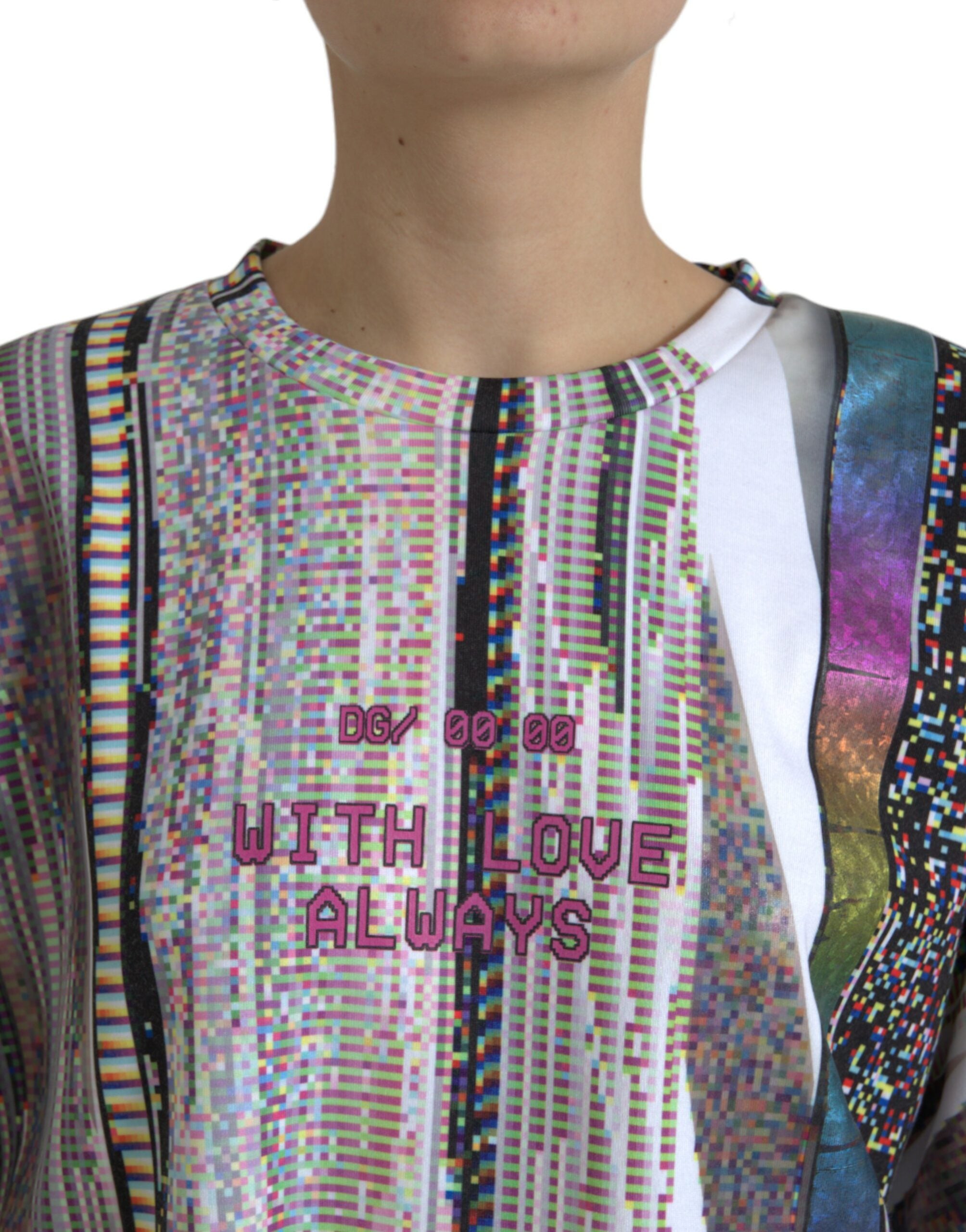 Multicolor Dolce & Gabbana With Love Always print T-shirt with vibrant design and casual fit, displayed on a plain background.