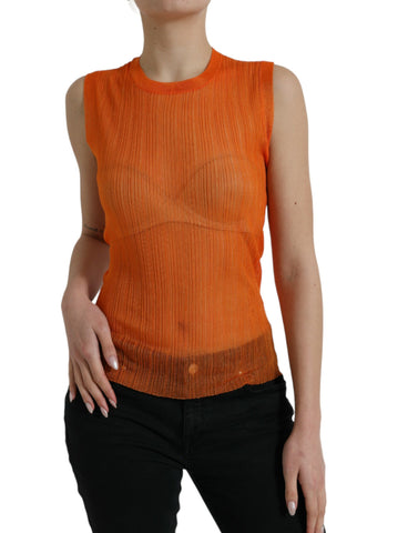 Orange see-through crew neck blouse tank top by Dolce & Gabbana, featuring lightweight, sheer fabric and a relaxed fit.