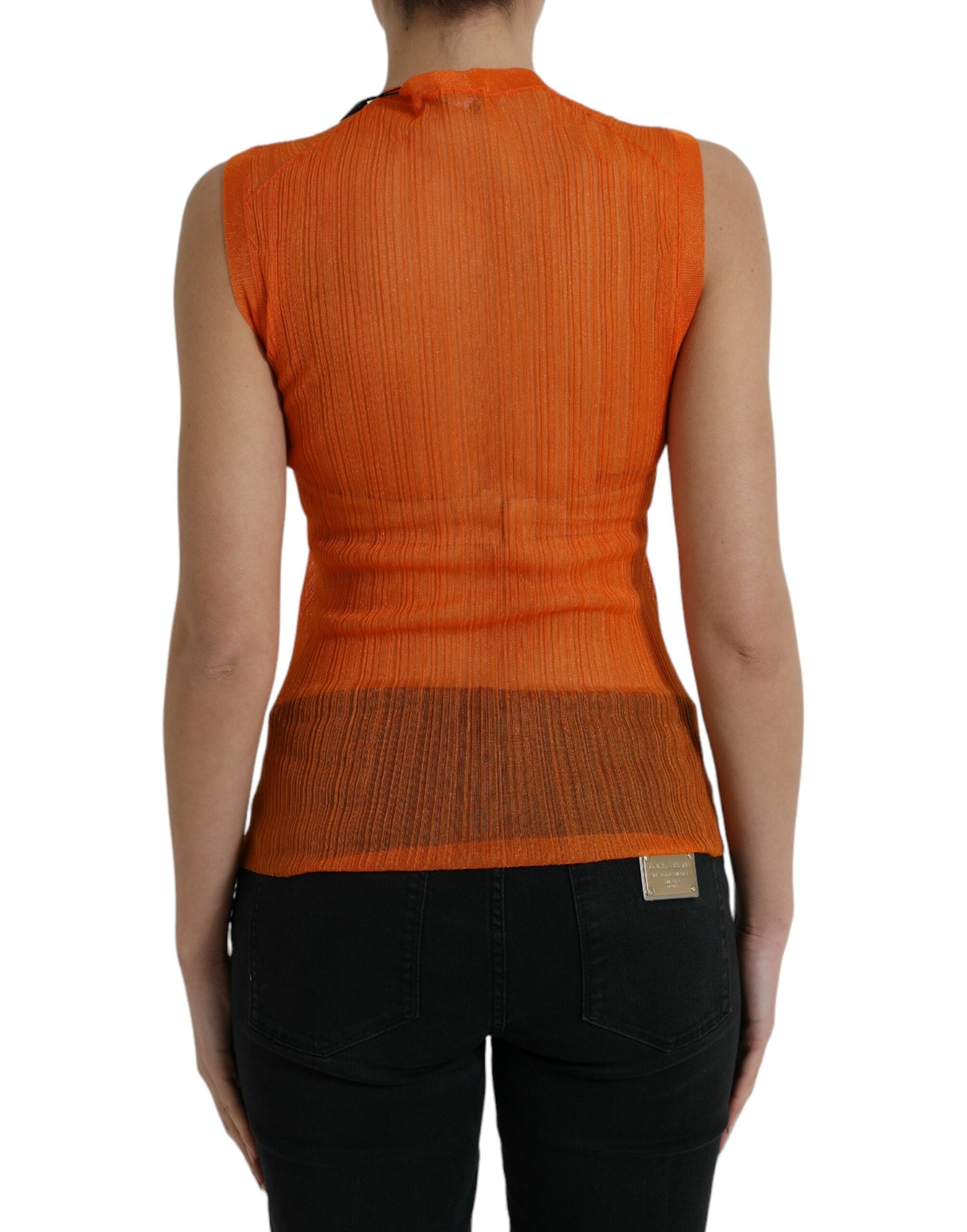 Orange see-through crew neck blouse tank top by Dolce & Gabbana, featuring lightweight, transparent fabric and a classic neckline.