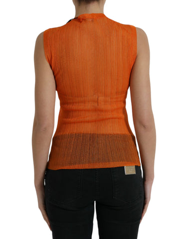 Orange see-through crew neck blouse tank top by Dolce & Gabbana, featuring lightweight, transparent fabric and a classic neckline.
