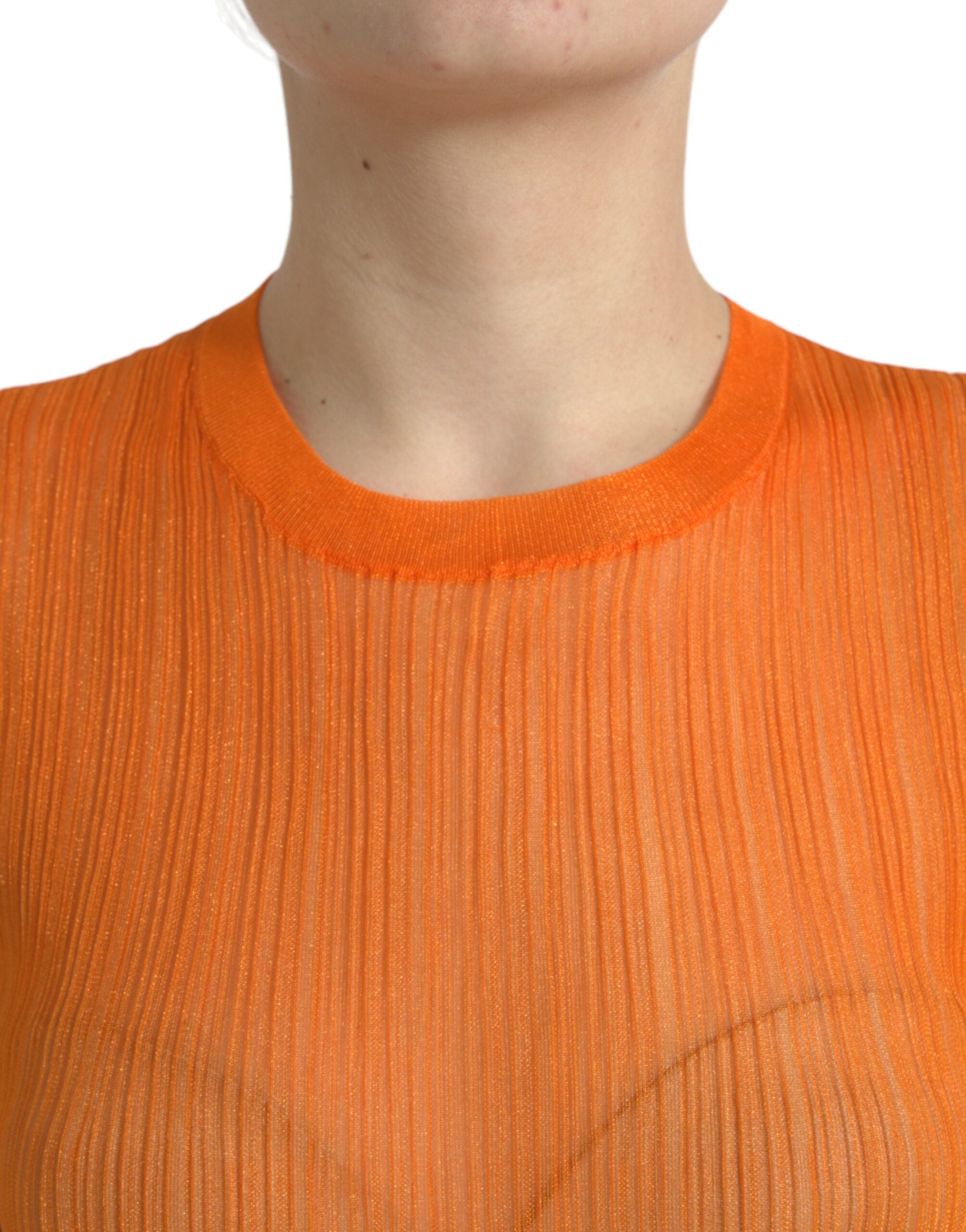 Orange see-through crew neck blouse tank top by Dolce & Gabbana, featuring lightweight fabric and a stylish, transparent design.