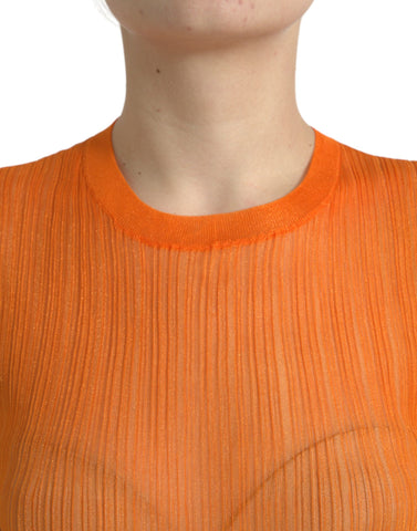 Orange see-through crew neck blouse tank top by Dolce & Gabbana, featuring lightweight fabric and a stylish, transparent design.