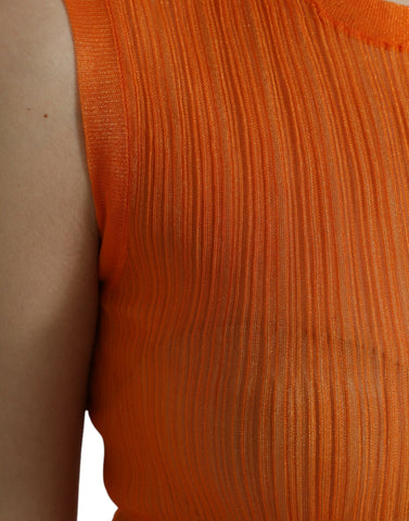 Orange see-through crew neck blouse tank top by Dolce & Gabbana featuring a lightweight, sheer fabric and relaxed fit.
