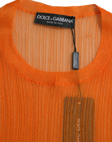 Orange see-through crew neck blouse tank top by Dolce & Gabbana, featuring lightweight, sheer fabric and a classic crew neckline.