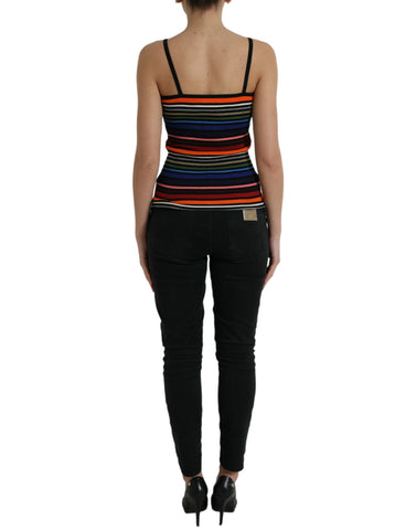Multicolor striped spaghetti strap tank top by Dolce & Gabbana, featuring vibrant horizontal stripes and a fitted sleeveless design.