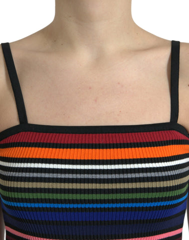Multicolor striped spaghetti strap tank top by Dolce & Gabbana, featuring vibrant horizontal stripes and slim shoulder straps.