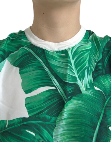 White crew neck tank top by Dolce & Gabbana featuring a banana leaf print, sleeveless design, and relaxed fit.