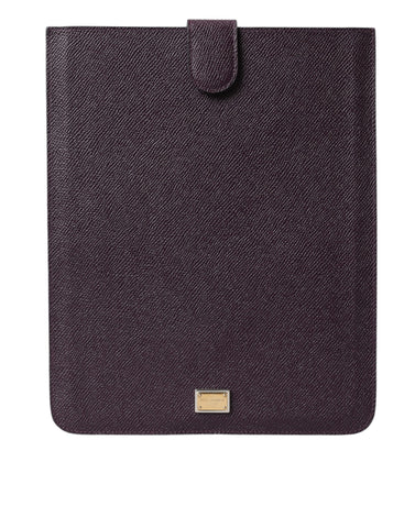 Dark brown leather tablet case with Dolce & Gabbana logo plaque cover, featuring a sleek and stylish design.