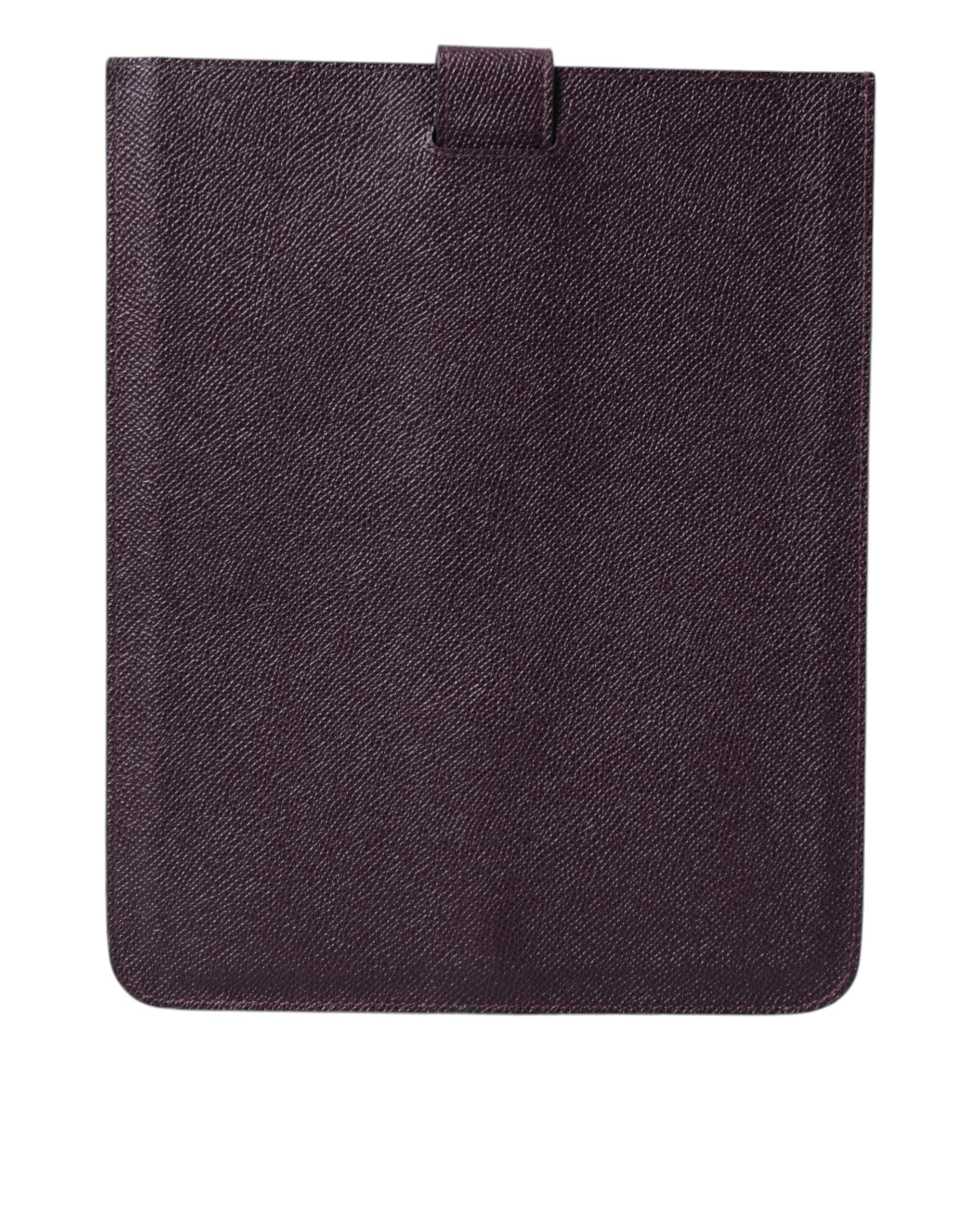 Dark brown leather tablet case with Dolce & Gabbana logo plaque cover, stylish and protective for electronic devices.