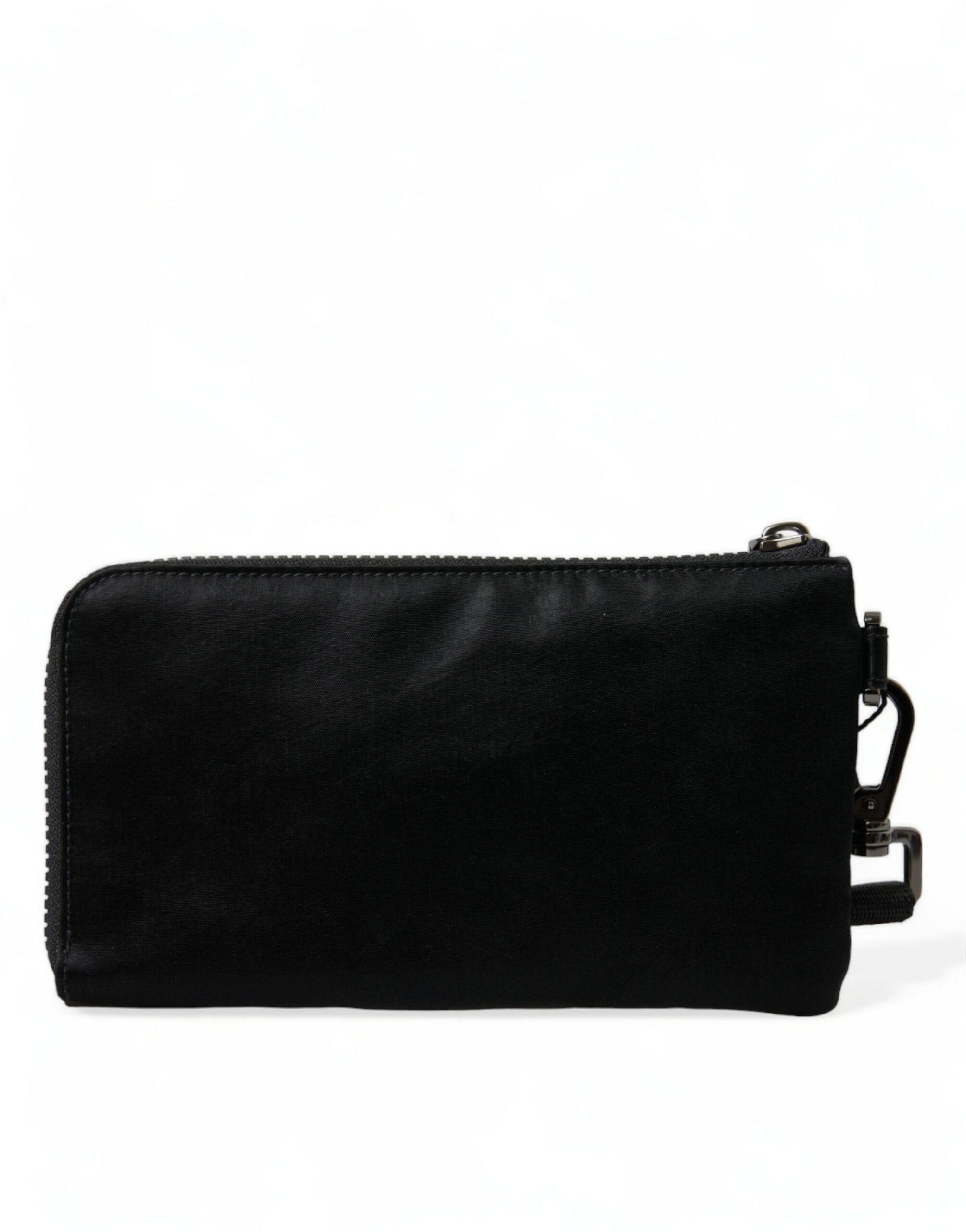Black nylon Dolce & Gabbana logo plaque keyring pouch with clutch bag design and compact, stylish appearance.