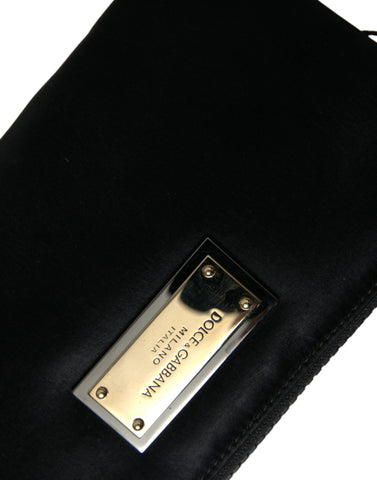 Black nylon Dolce & Gabbana logo plaque keyring pouch with clutch bag design, featuring a sleek and compact accessory.