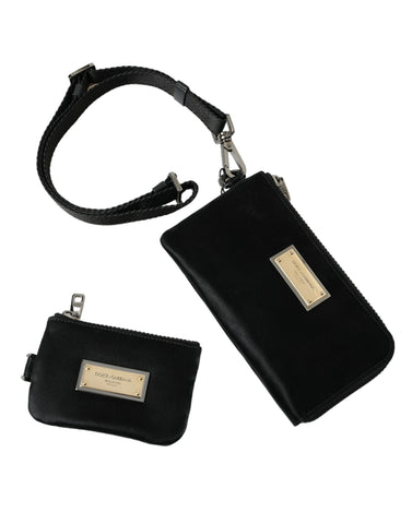 Black nylon Dolce & Gabbana logo plaque keyring pouch clutch bag with zipper closure and compact design.