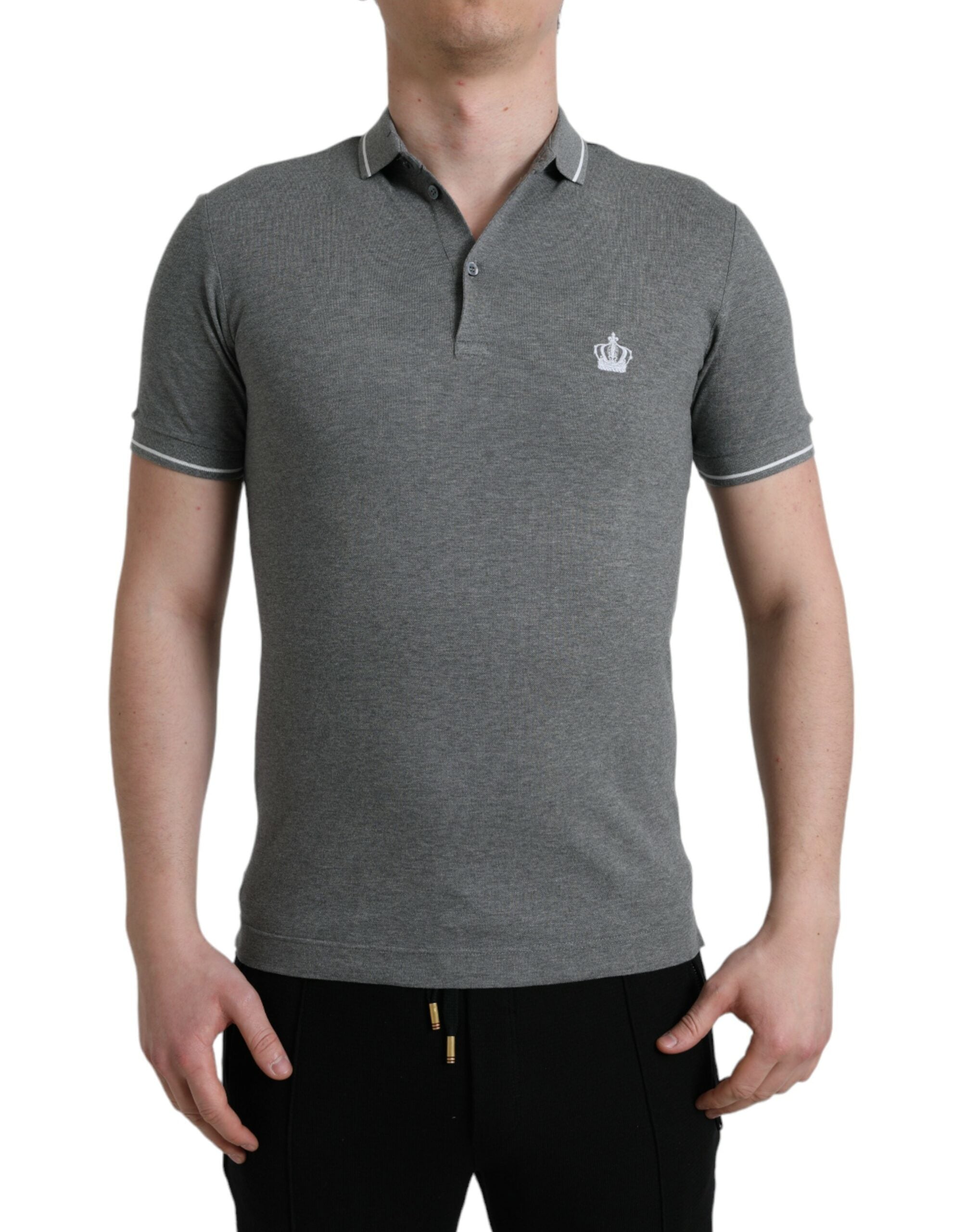 Gray Dolce & Gabbana short sleeve T-shirt with a collar and crown design on the front.