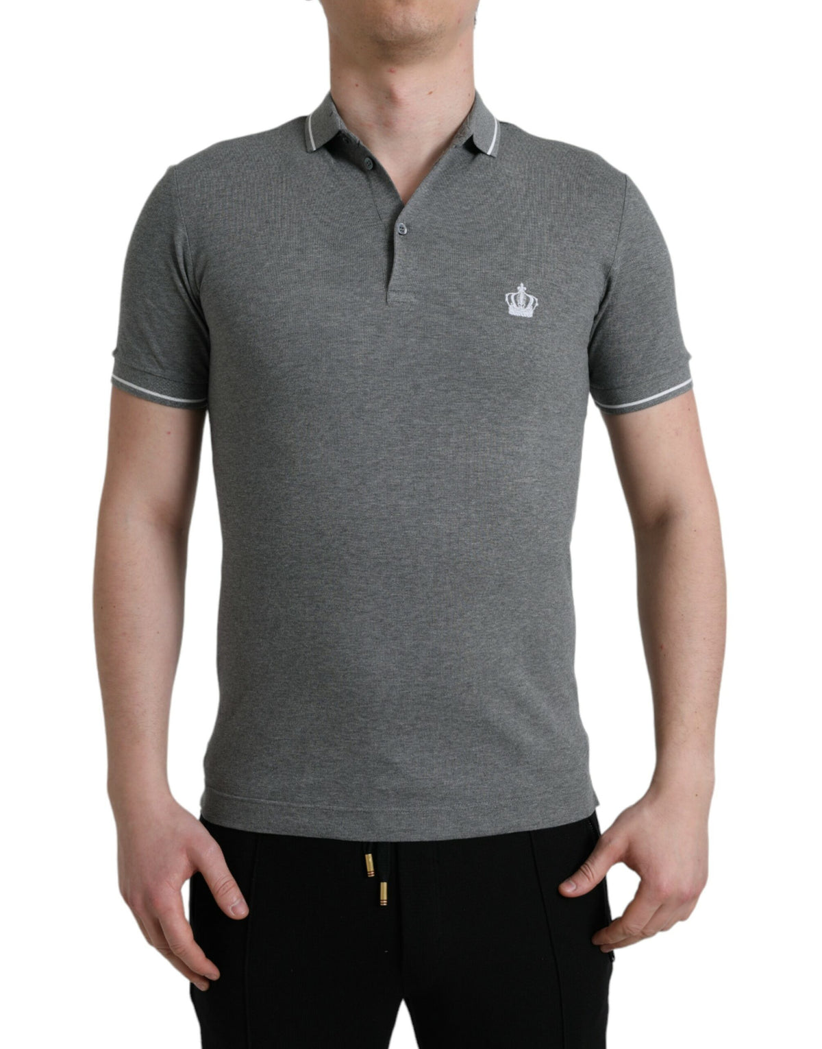 Gray Dolce & Gabbana short sleeve T-shirt with a collar and crown design on the front.