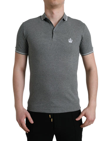 Gray Dolce & Gabbana short sleeve T-shirt with a collar and crown design on the front.
