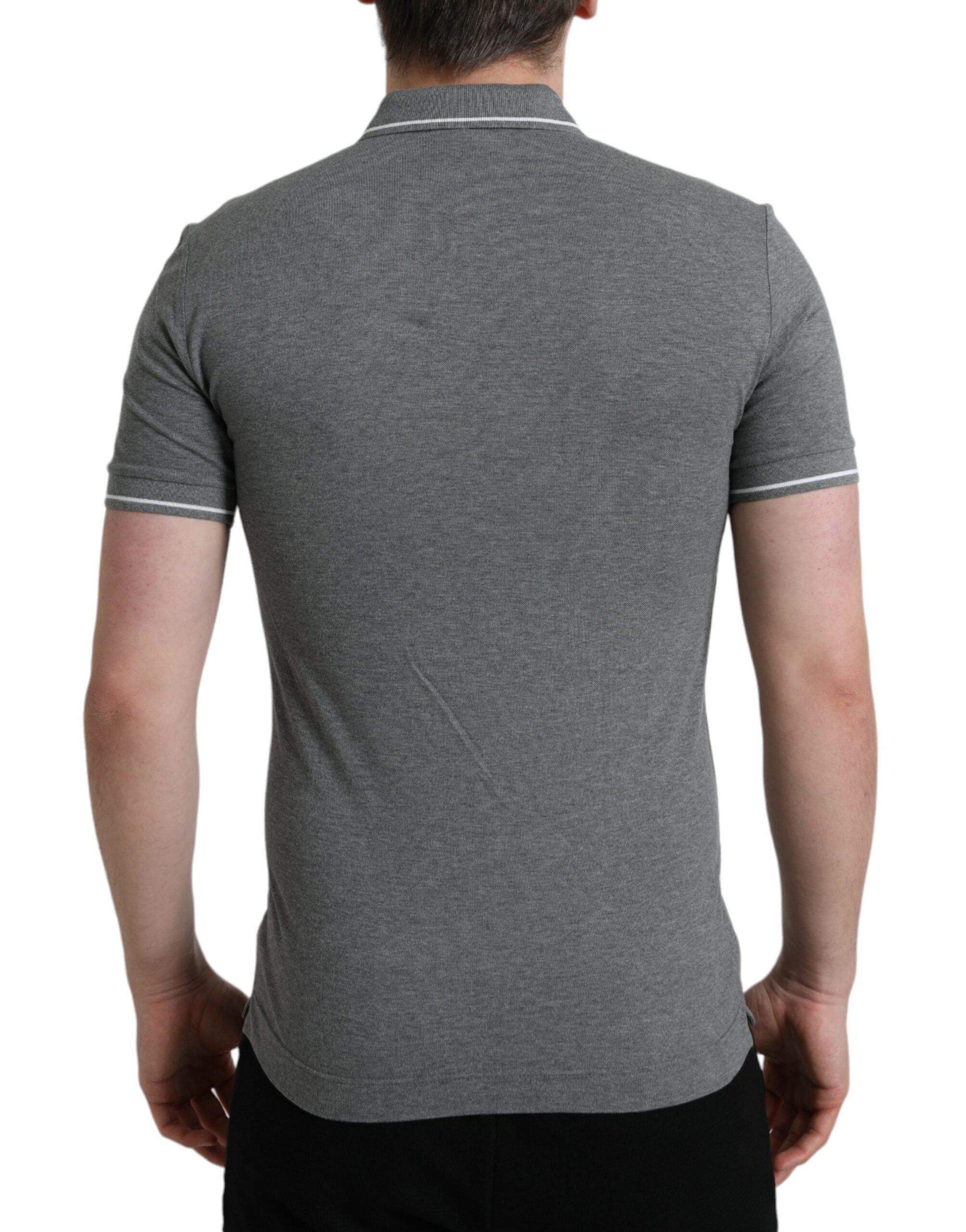 Gray collared short sleeve T-shirt by Dolce & Gabbana, featuring a crown graphic on the front.