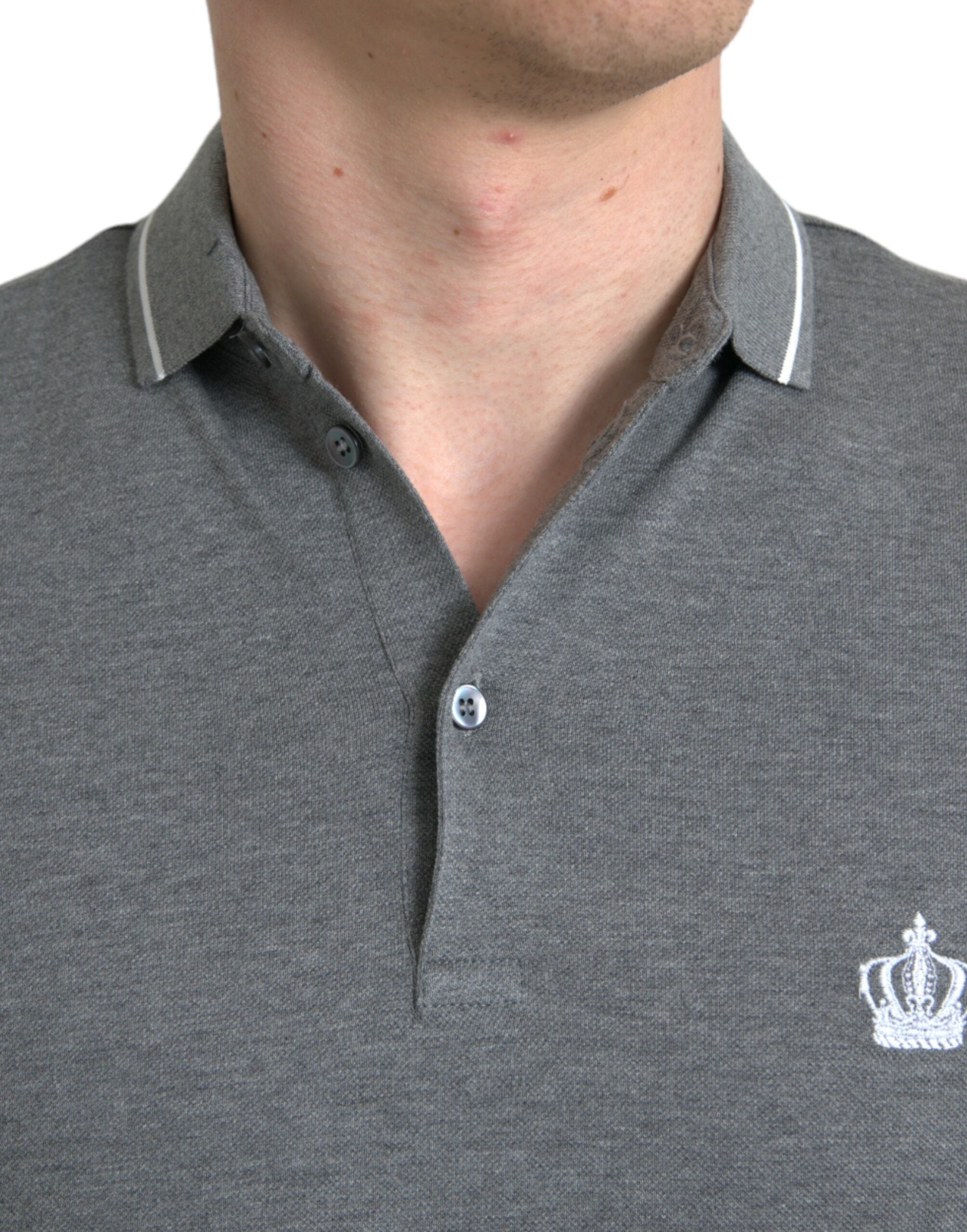 Gray Dolce & Gabbana short sleeve T-shirt with a collar and crown graphic on the front.