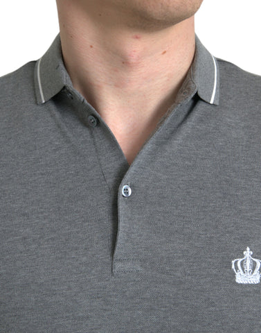 Gray Dolce & Gabbana short sleeve T-shirt with a collar and crown graphic on the front.