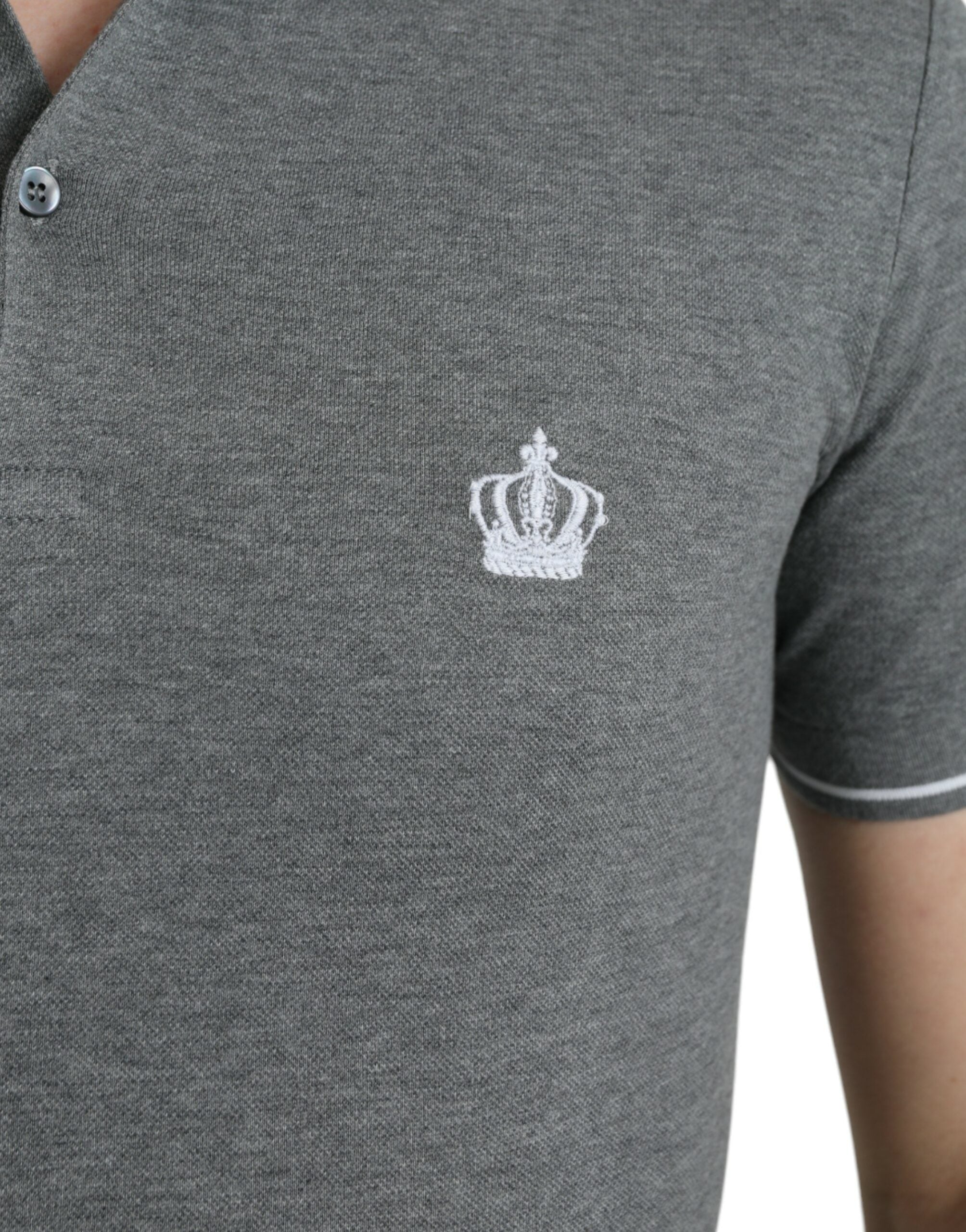 Gray Dolce & Gabbana short sleeve T-shirt with a collared neckline and crown graphic design.