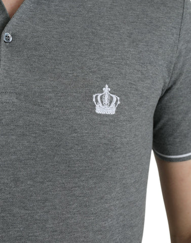 Gray Dolce & Gabbana short sleeve T-shirt with a collared neckline and crown graphic design.
