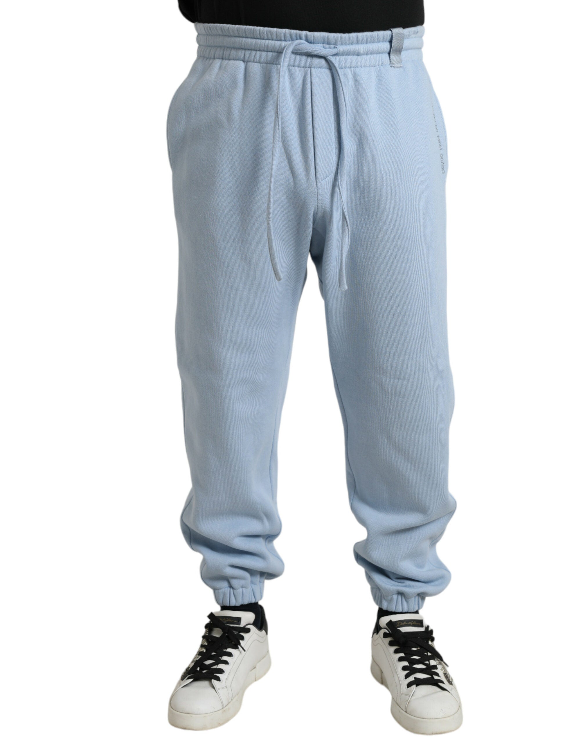 Light blue cotton jogger pants for men by Dolce & Gabbana, casual sweatpants with a relaxed fit and drawstring waist.