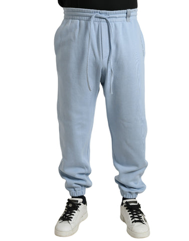 Light blue cotton jogger pants for men by Dolce & Gabbana, casual sweatpants with a relaxed fit and drawstring waist.