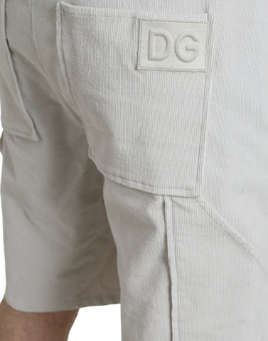 Beige cotton corduroy Bermuda shorts with Dolce & Gabbana logo, featuring a relaxed fit and casual style.